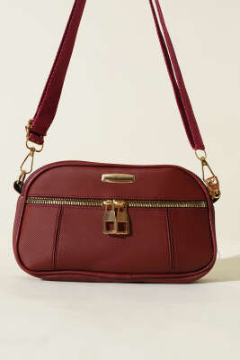 Dört Bölmeli Fermuarlı Çanta Bordo - Kol Çantası