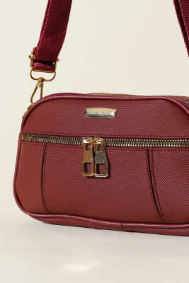 Dört Bölmeli Fermuarlı Çanta Bordo - Kol Çantası