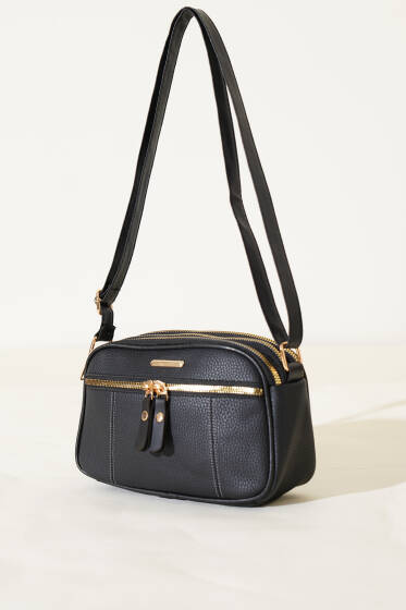 Dört Bölmeli Fermuarlı Çanta Siyah - Kol Çantası