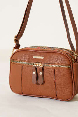 Dört Bölmeli Fermuarlı Çanta Taba - Kol Çantası