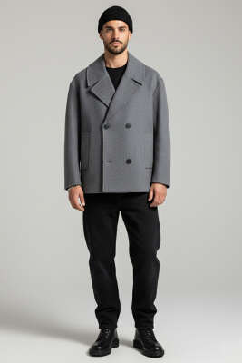 Dört Düğmeli Erkek Kaşe Kaban Füme - Erkek Kaban