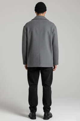 Dört Düğmeli Erkek Kaşe Kaban Füme - Erkek Kaban