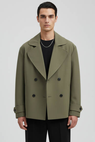 Dört Düğmeli Erkek Trençkot Haki - Erkek Trençkot