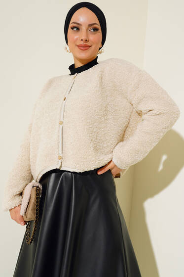 Dört Düğmeli Yumoş Hırka Bej - Hırka