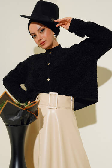 Dört Düğmeli Yumoş Hırka Siyah - Hırka