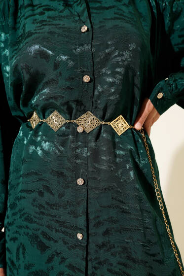 Dörtgen Sembollü Zincir Kemer Gold - Zincirli Kemer