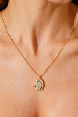 Dörtgen Taşlı Açılır Kolye Gold - Kolye