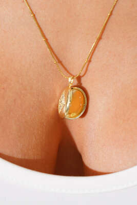 Dörtgen Taşlı Açılır Kolye Gold - Kolye