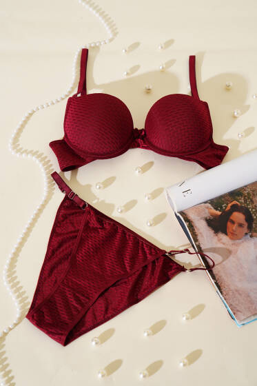 Double Destekli Sütyen Takım Bordo - Destekli Sütyen Takım