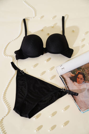 Double Destekli Sütyen Takım Siyah - Destekli Sütyen Takım