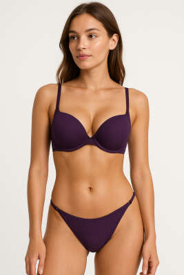 Double Push Up Fitilli Sütyen Takım Mor 