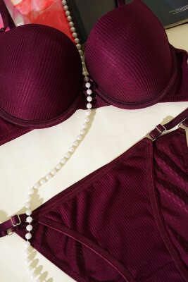 Double Push Up Fitilli Sütyen Takım Mürdüm - Yılın Fırsatı