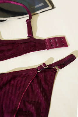 Double Push Up Fitilli Sütyen Takım Mürdüm - Yılın Fırsatı