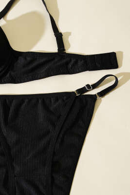 Double Push Up Fitilli Sütyen Takım Siyah - Yılın Fırsatı