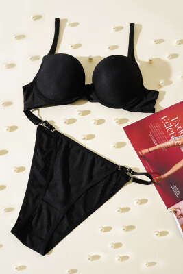 Double Push Up Fitilli Sütyen Takım Siyah - Yılın Fırsatı