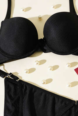 Double Push Up Fitilli Sütyen Takım Siyah - Yılın Fırsatı