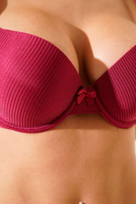 Double Push Up Fitilli Sütyen Vişne - Destekli / Push Up Sütyen