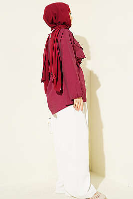 Drapeli Kuşaklı Tunik Bordo - Tunik