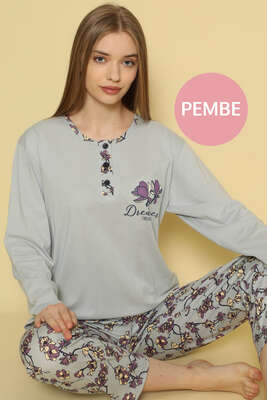 Dreamer Çiçek Baskılı Battal Pijama Takımı Pembe - Thumbnail