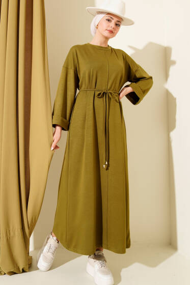 Duble Kol İp Bağcıklı Elbise Çağla Yeşili - Elbise