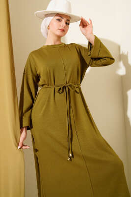 Duble Kol İp Bağcıklı Elbise Çağla Yeşili - Elbise