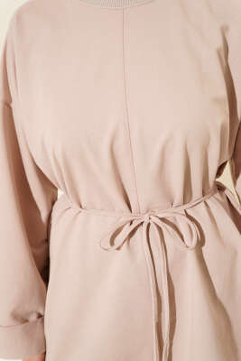 Duble Kol İp Bağcıklı Tunik Bej - Bayram Kombinleri