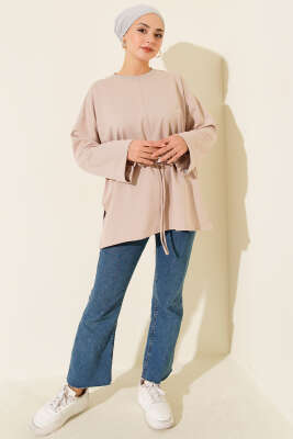 Duble Kol İp Bağcıklı Tunik Bej - Tunik