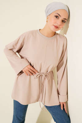 Duble Kol İp Bağcıklı Tunik Bej 