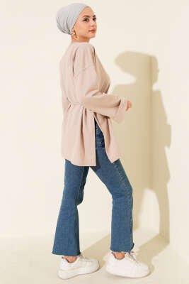 Duble Kol İp Bağcıklı Tunik Bej - Yılın Fırsatı