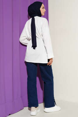Duble Kol İp Bağcıklı Tunik Beyaz - Bayram Kombinleri
