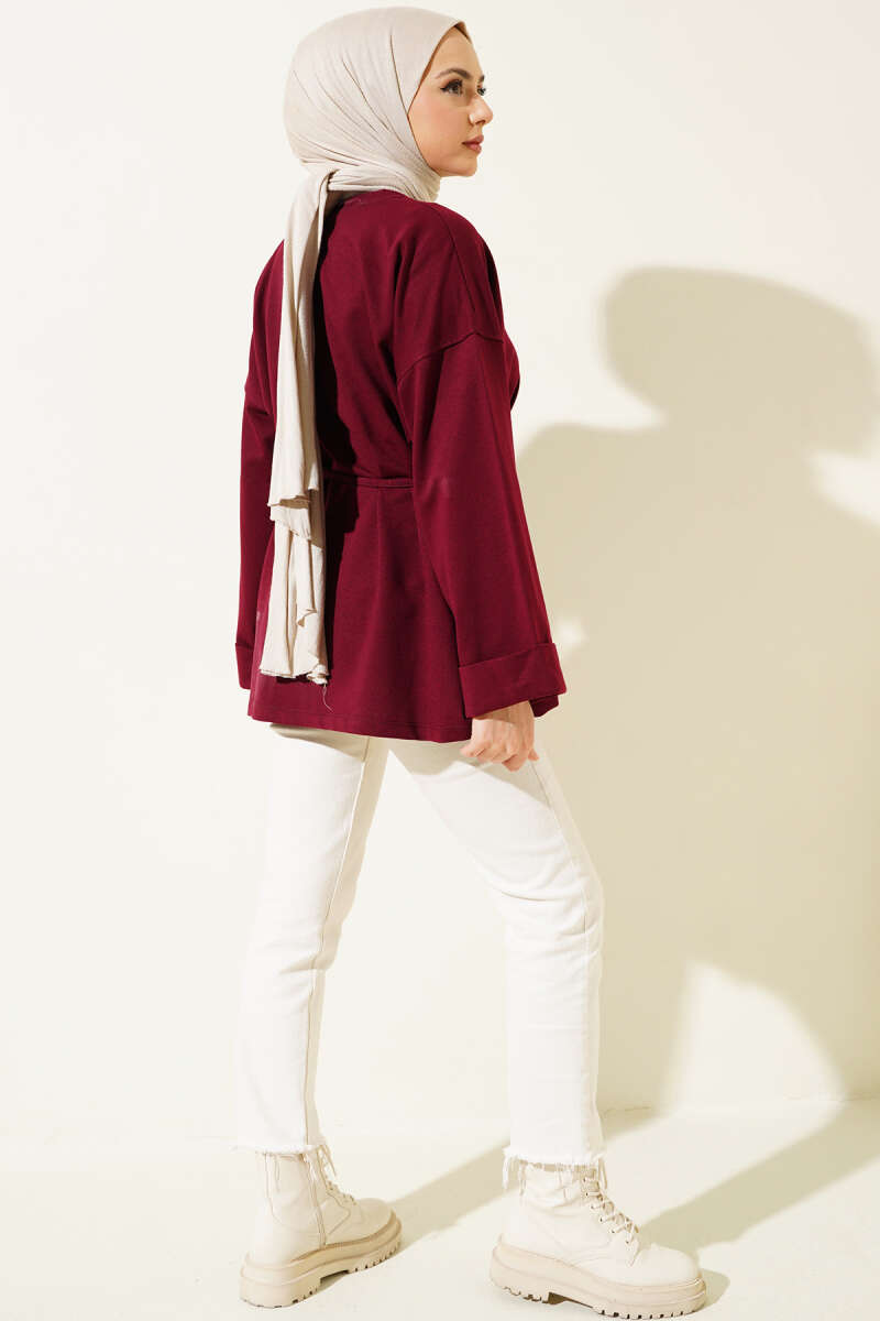 Duble Kol İp Bağcıklı Tunik Bordo