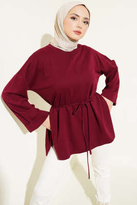 Duble Kol İp Bağcıklı Tunik Bordo - ELFİDA TEKSTİL