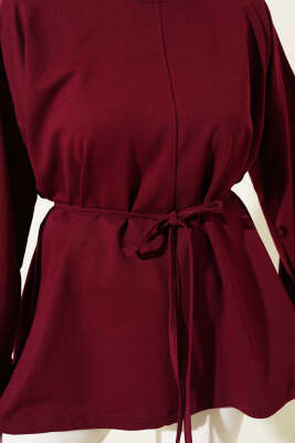 Duble Kol İp Bağcıklı Tunik Bordo - Bayram Kombinleri