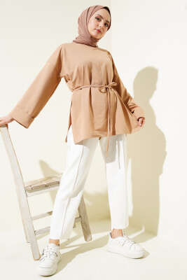Duble Kol İp Bağcıklı Tunik Camel - Bayram Kombinleri