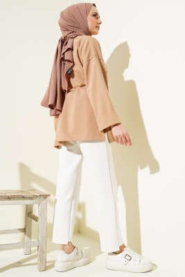 Duble Kol İp Bağcıklı Tunik Camel - Bayram Kombinleri
