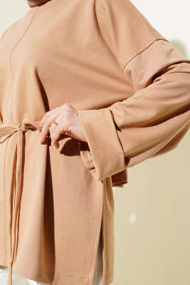 Duble Kol İp Bağcıklı Tunik Camel - Bayram Kombinleri