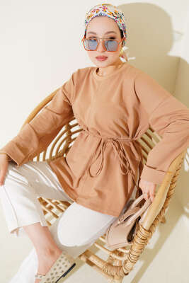 Duble Kol İp Bağcıklı Tunik Camel 