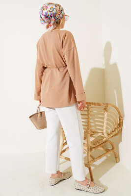 Duble Kol İp Bağcıklı Tunik Camel - Tunik