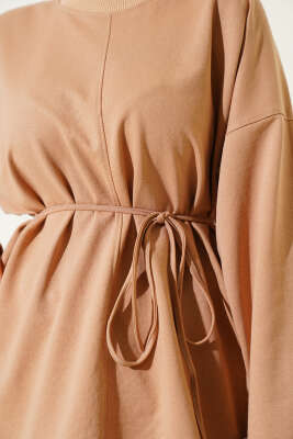 Duble Kol İp Bağcıklı Tunik Camel - Tunik