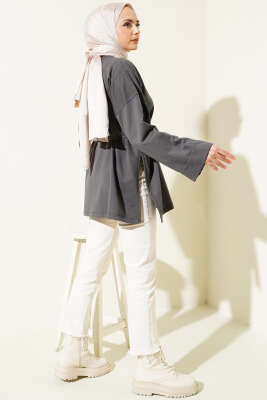 Duble Kol İp Bağcıklı Tunik Füme - Bayram Kombinleri