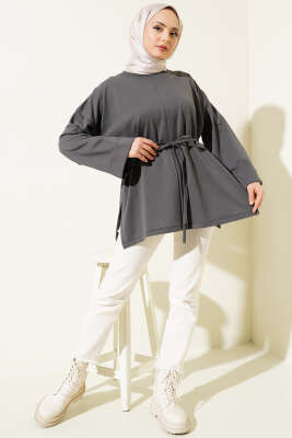 Duble Kol İp Bağcıklı Tunik Füme - Bayram Kombinleri