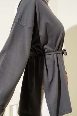 Duble Kol İp Bağcıklı Tunik Füme - Bayram Kombinleri