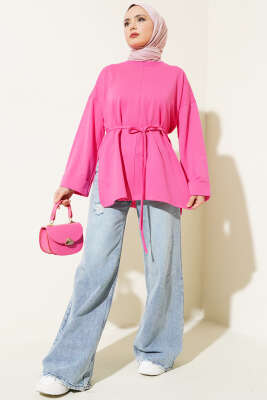 Duble Kol İp Bağcıklı Tunik Fuşya - Bayram Kombinleri
