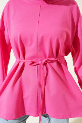 Duble Kol İp Bağcıklı Tunik Fuşya - Bayram Kombinleri