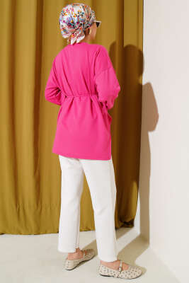 Duble Kol İp Bağcıklı Tunik Fuşya - Tunik