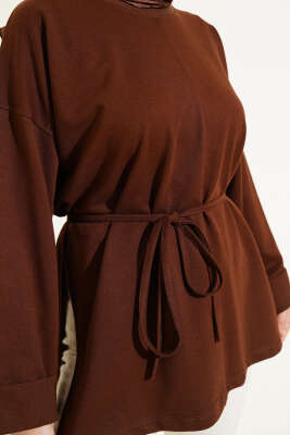 Duble Kol İp Bağcıklı Tunik Kahve - Bayram Kombinleri