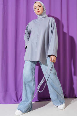 Duble Kol İp Bağcıklı Tunik Kayrak Grisi - Bayram Kombinleri