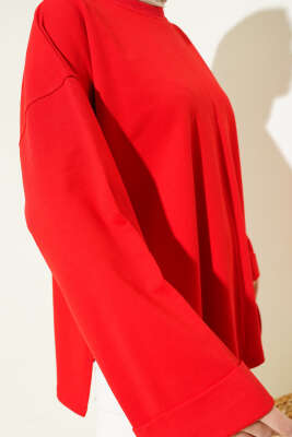 Duble Kol İp Bağcıklı Tunik Kırmızı - Bayram Kombinleri