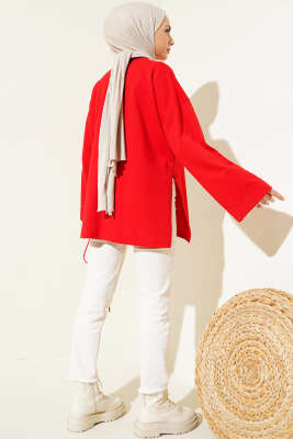 Duble Kol İp Bağcıklı Tunik Kırmızı - Bayram Kombinleri