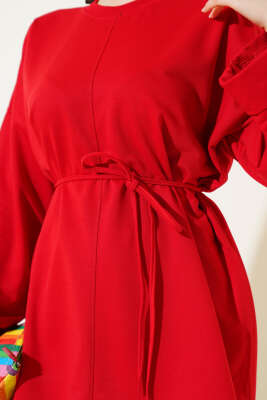 Duble Kol İp Bağcıklı Tunik Kırmızı - Bayram Kombinleri